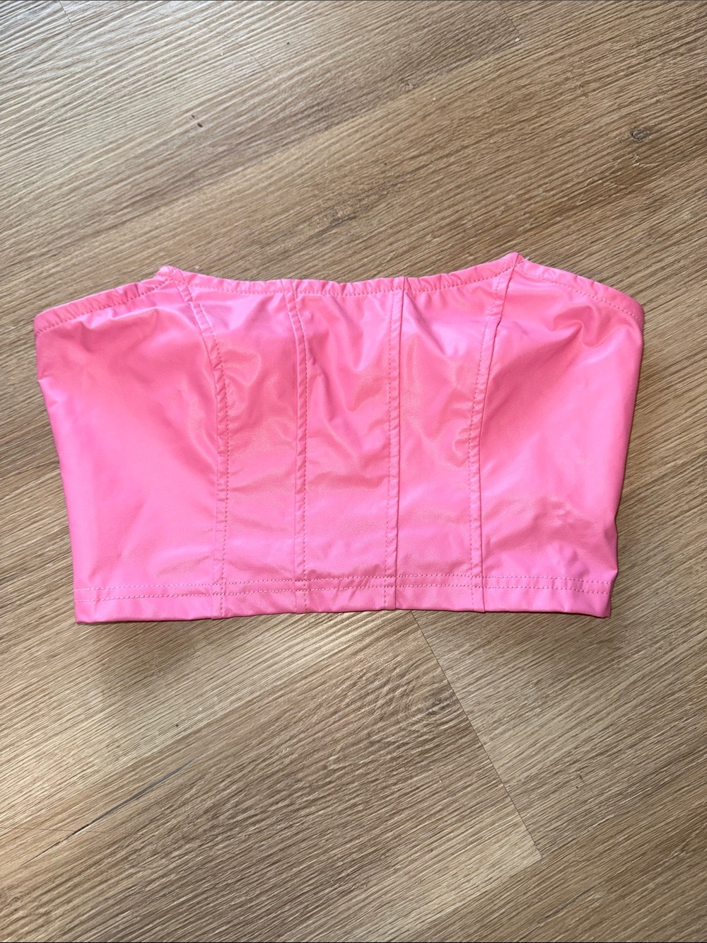 SHEIN Pink Faux Leather Bandage Corset Style Strapless Crop Top